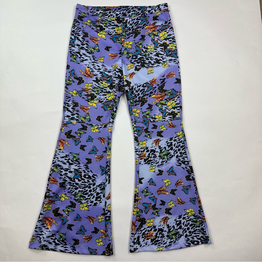 Carmin Purple Flare Leg Butterfly Print Pants Size 2X